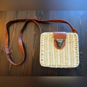 Wicker Handbag With Floral Lining